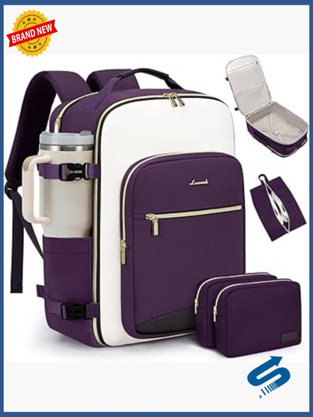 40L Carry On Travel Backpack with 3 Packing Cubes, TSA Approved Laptop Bag